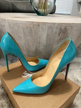 Christian Louboutin Turquoise Patent Leather So Kate Pumps